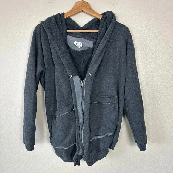 Aritzia Wilfred Rousseau Zip Up Studded Slouchy Oversized Hoodie Gray XS - Picture 3 of 5